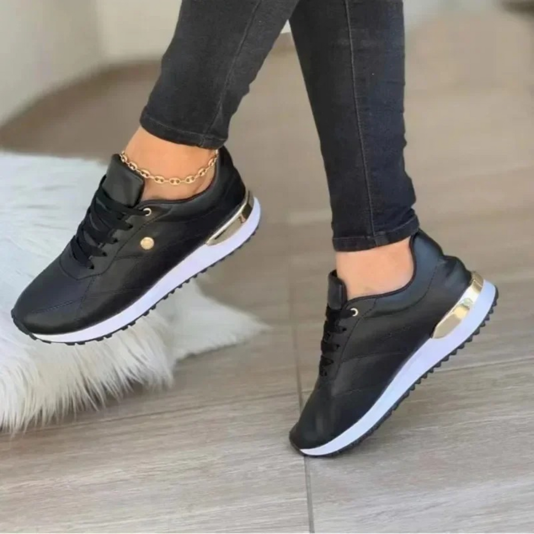 Comfortable Leather Women's Sneakers - Celia-Black-4.0-Nora Luxe