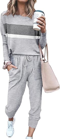 Comfortable Lounge Set - Emma-Light Gray Striped-S-Nora Luxe