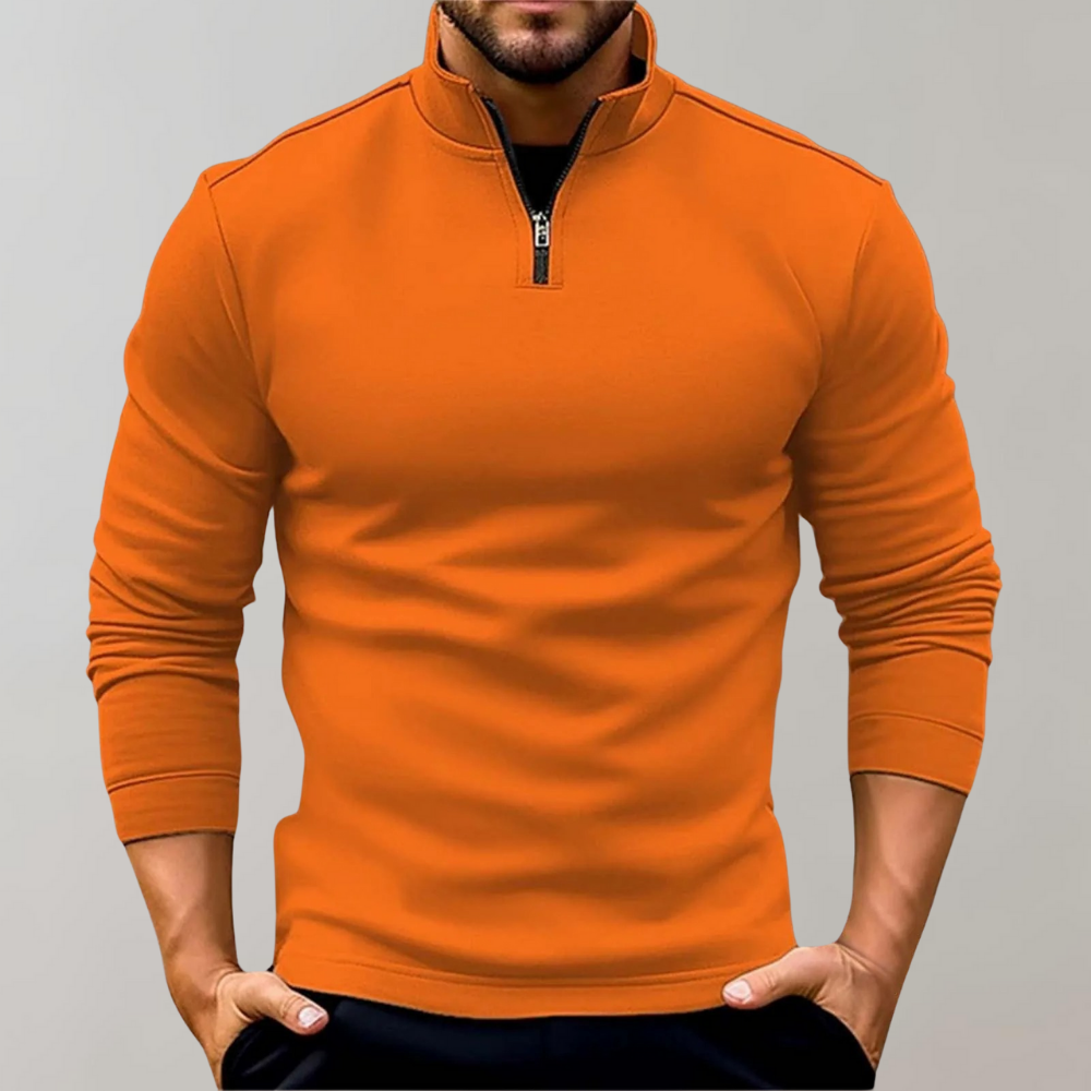 Comfortable Men's Sweater with Zip and Low Collar - Sven-Orange-S-Nora Luxe