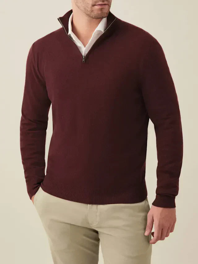 Comfortable Men's Zip-up Sweater - Lucas-Bordeaux-S-Nora Luxe