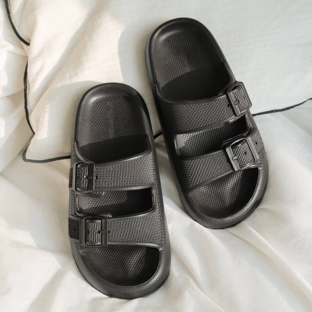 Comfortable pillow slides with a soft sole – Livia-Black-4/4.5-Nora Luxe