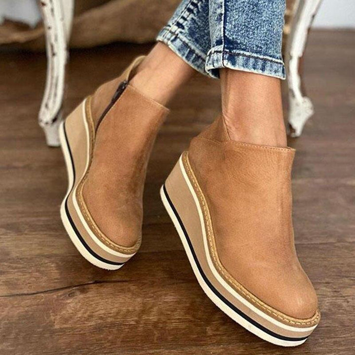 Comfortable Platform Ankle Boots - Mira-Beige-4.5-The Livary