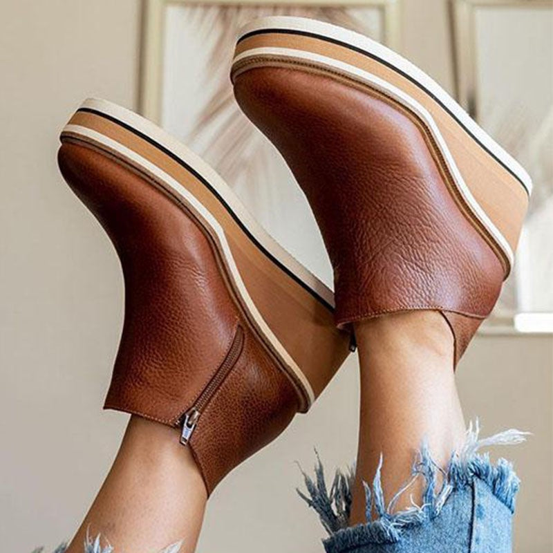 Comfortable Platform Ankle Boots - Mira-Brown-4.5-The Livary