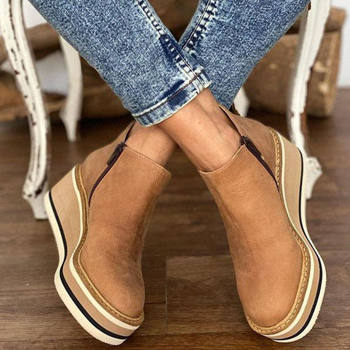 Comfortable Platform Ankle Boots - Mira-Light brown-4.5-The Livary