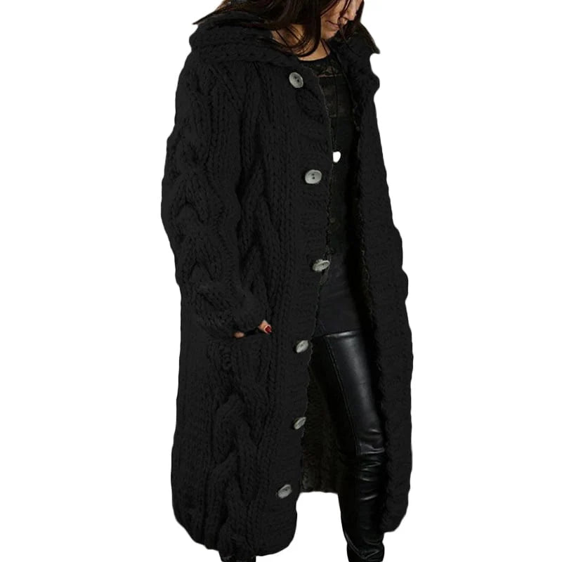 Comfortable Thick Knitted Cardigan - Emma-Black-S-Nora Luxe