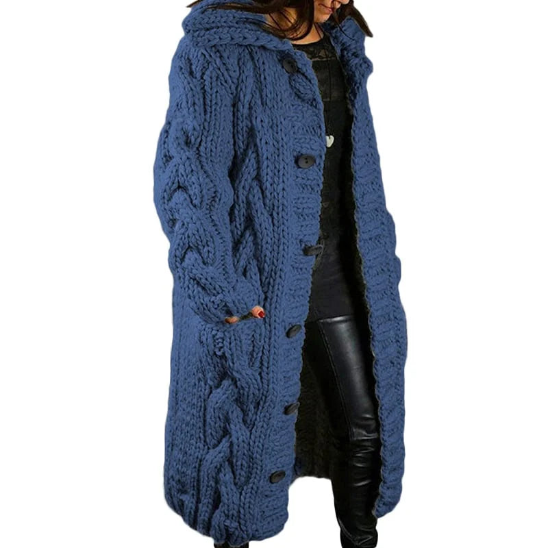 Comfortable Thick Knitted Cardigan - Emma-Dark Blue-S-Nora Luxe