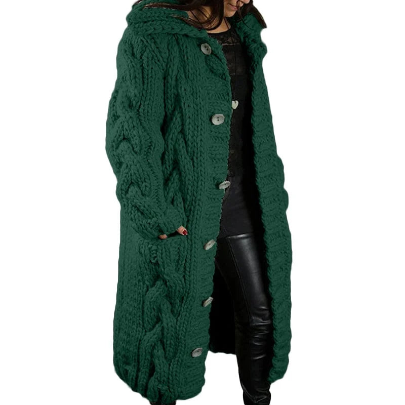 Comfortable Thick Knitted Cardigan - Emma-Green-S-Nora Luxe