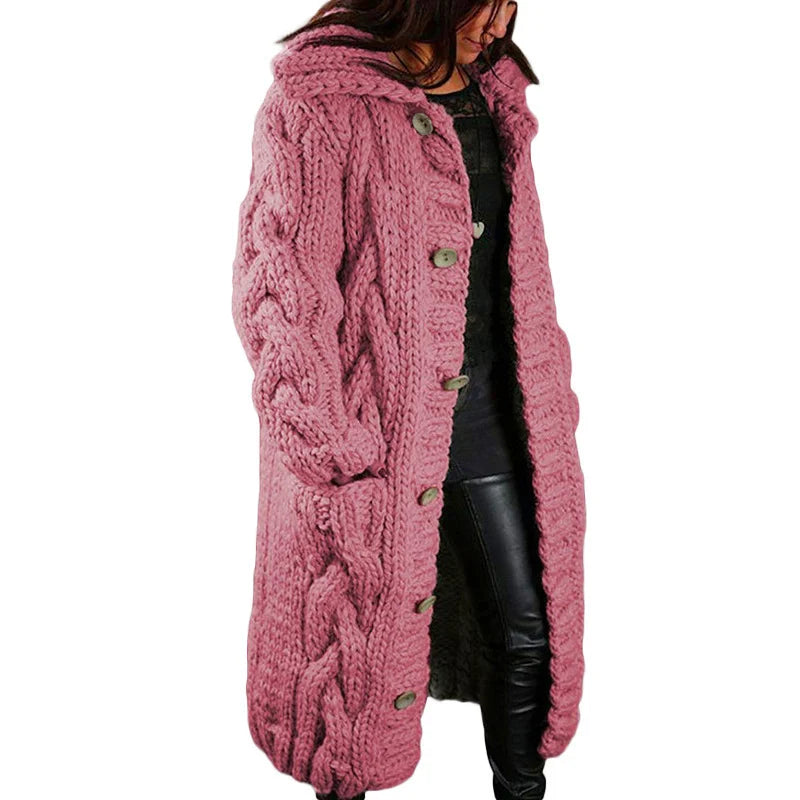 Comfortable Thick Knitted Cardigan - Emma-Pink-S-Nora Luxe