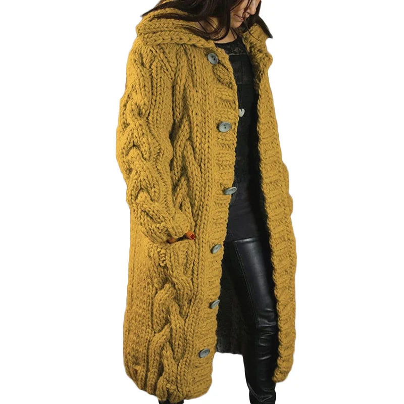 Comfortable Thick Knitted Cardigan - Emma-Yellow-S-Nora Luxe