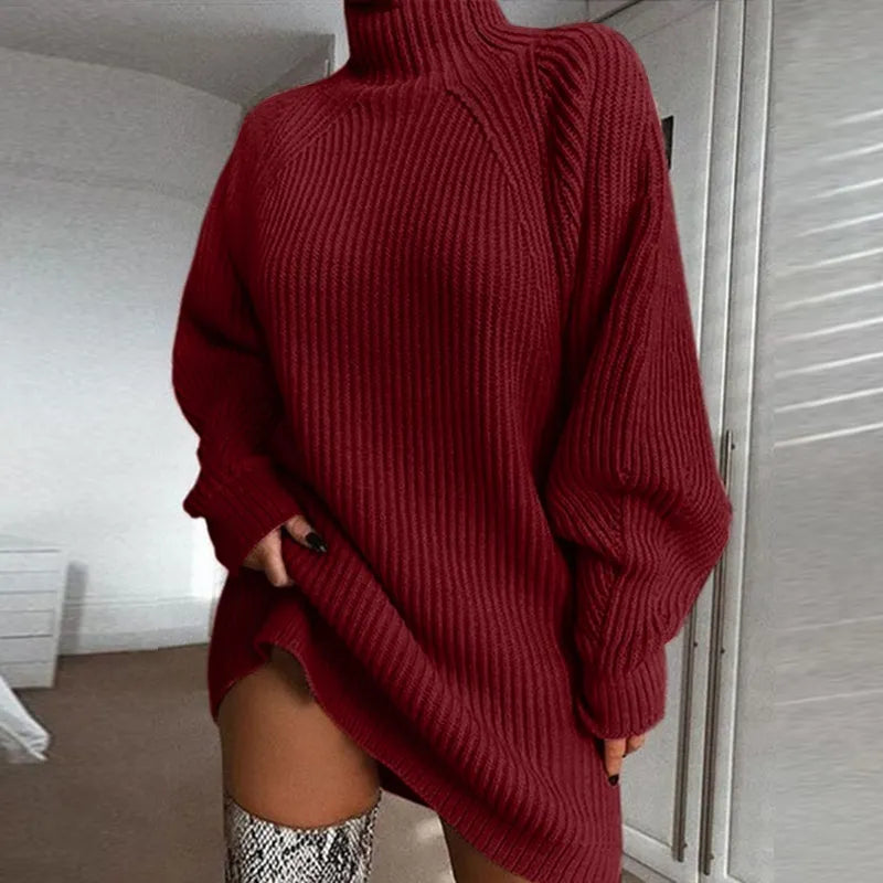 Comfortable Turtleneck Dress - Celeste-Beige-S-Nora Luxe
