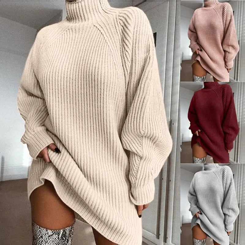 Comfortable Turtleneck Dress - Celeste-Beige-S-Nora Luxe