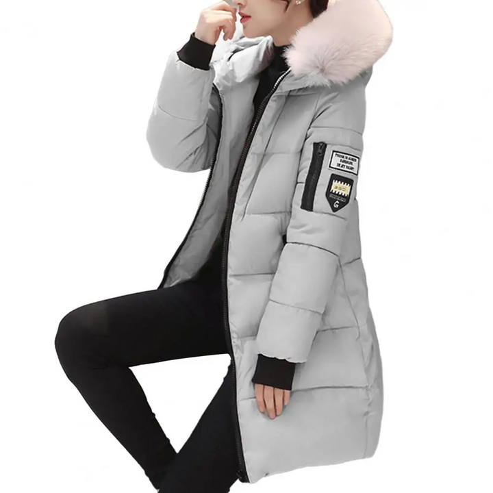 Comfortable Windproof Ladies Winter Jacket - Elinora-Gray-M-Nora Luxe
