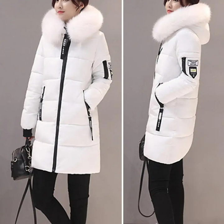Comfortable Windproof Ladies Winter Jacket - Elinora-White-M-Nora Luxe