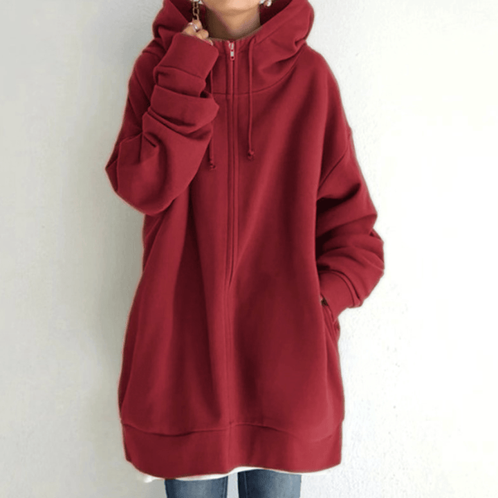 Comfortable Women's Jacket with Hood - ComfyHood-Red-S-Nora Luxe