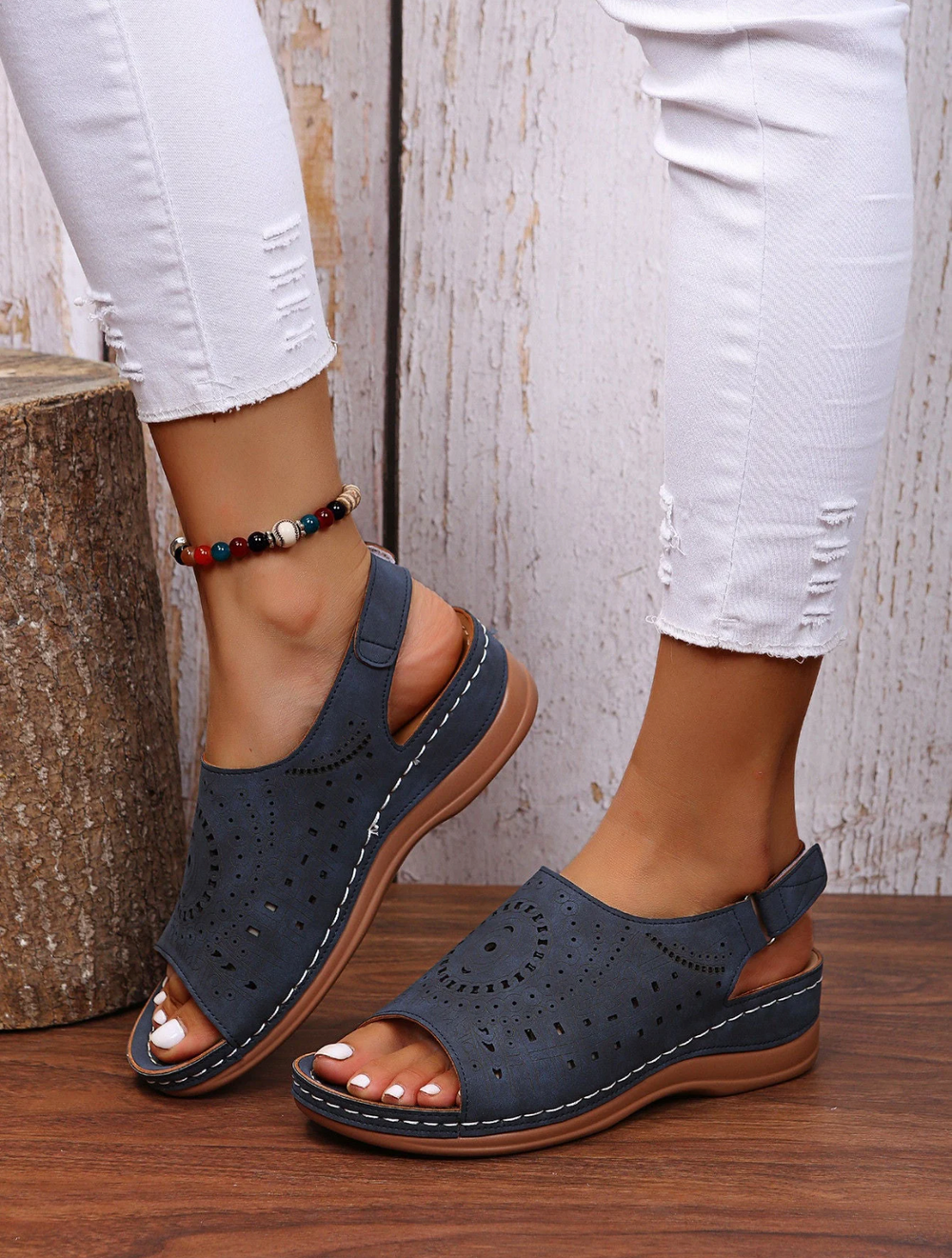 Comfortable women's orthopedic summer shoes with 3-arch support – Mira-Blue-3-Nora Luxe