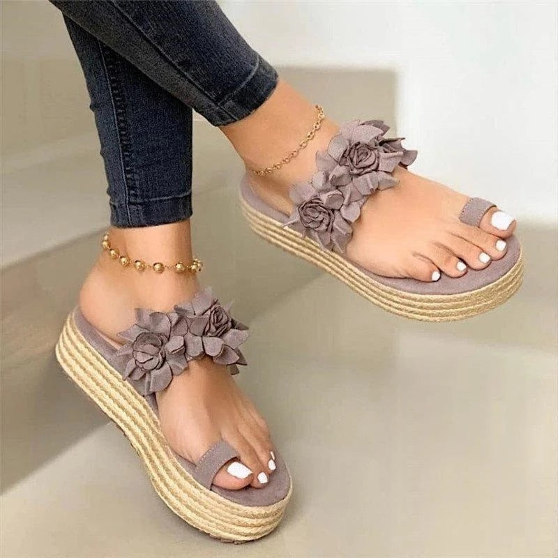 Comfortable women's orthopedic summer shoes with floral pattern – Linora-Grey-3-Nora Luxe