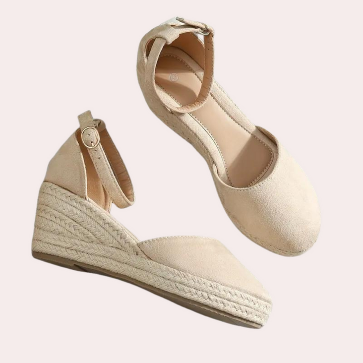 Comfortable women's wedges with adjustable strap & wedge heel – Alina-Apricot-3-Nora Luxe