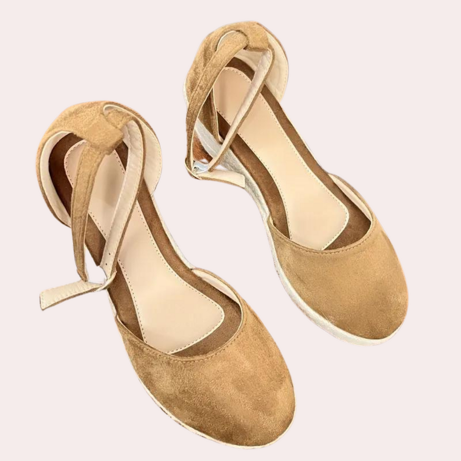 Comfortable women's wedges with adjustable strap & wedge heel – Alina-Brown-3-Nora Luxe