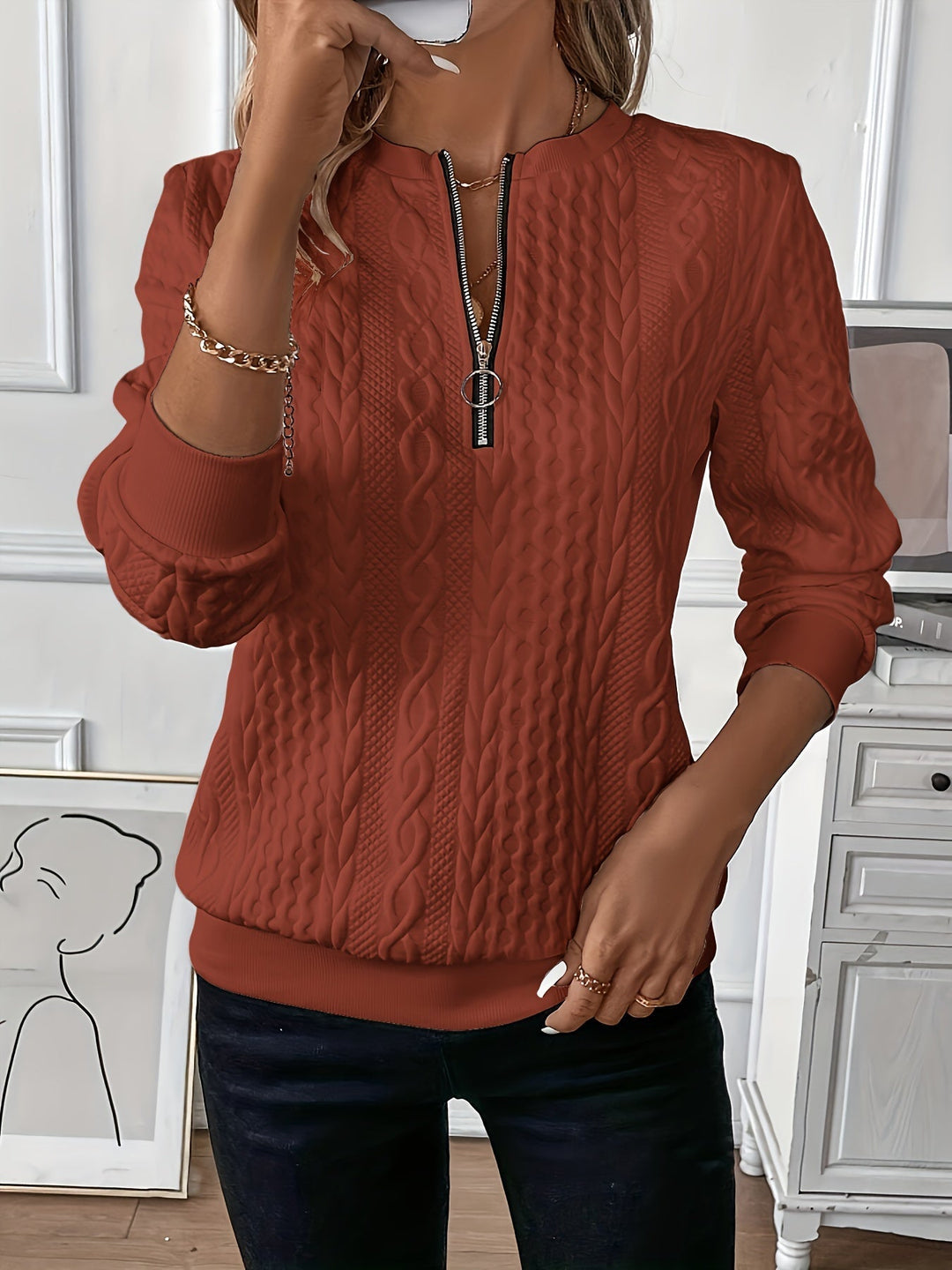 Comfortable Zip Jumper for Women - Ella-Red-S-Nora Luxe