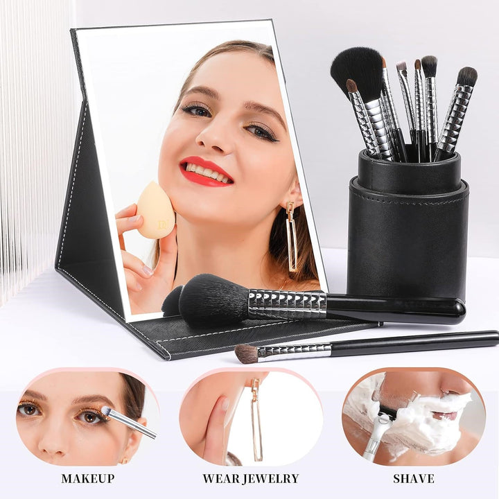 Compact Make-up Mirror with Stand-Black-Nora Luxe