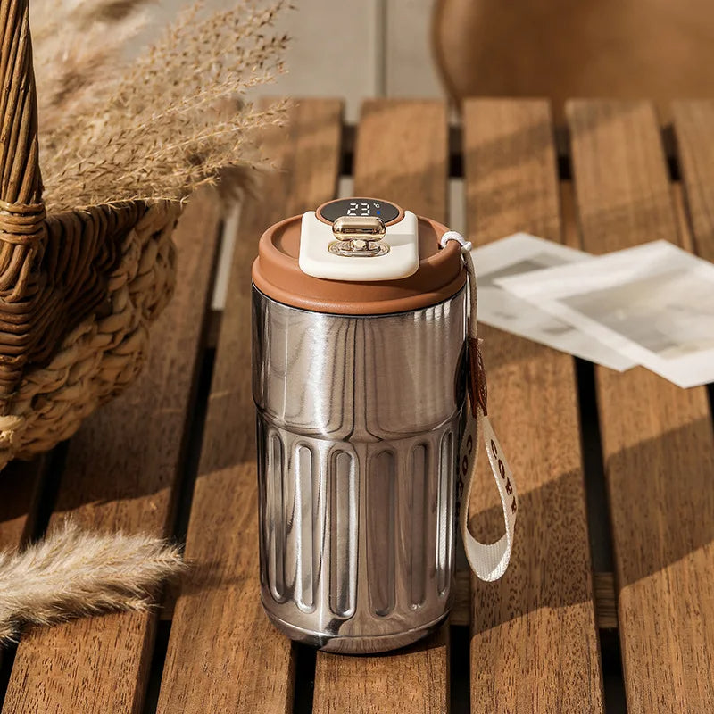 Compact Thermos Mug - ThermoSip-Silver Brown-Nora Luxe