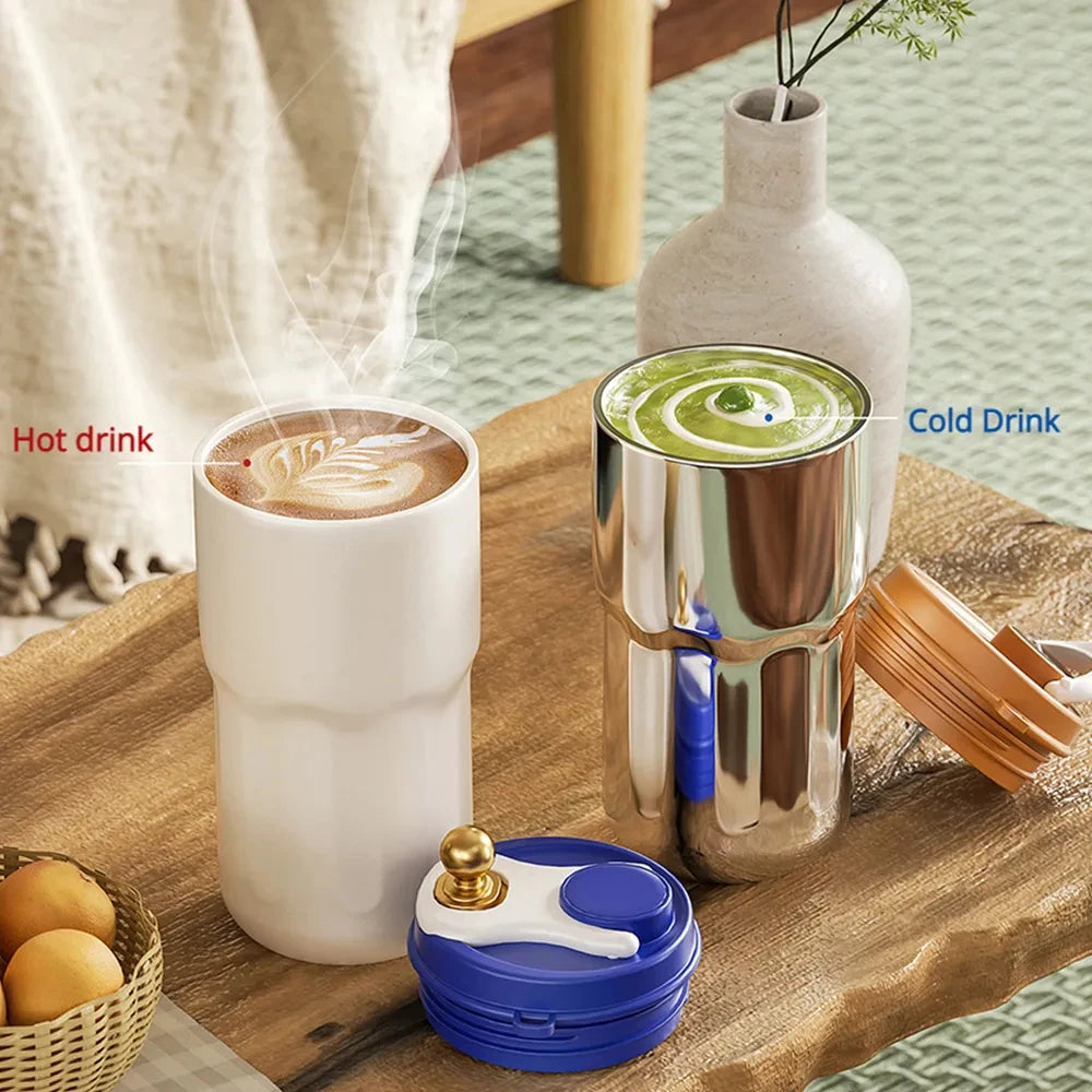 Compact Thermos Mug - ThermoSip-White Brown-Nora Luxe