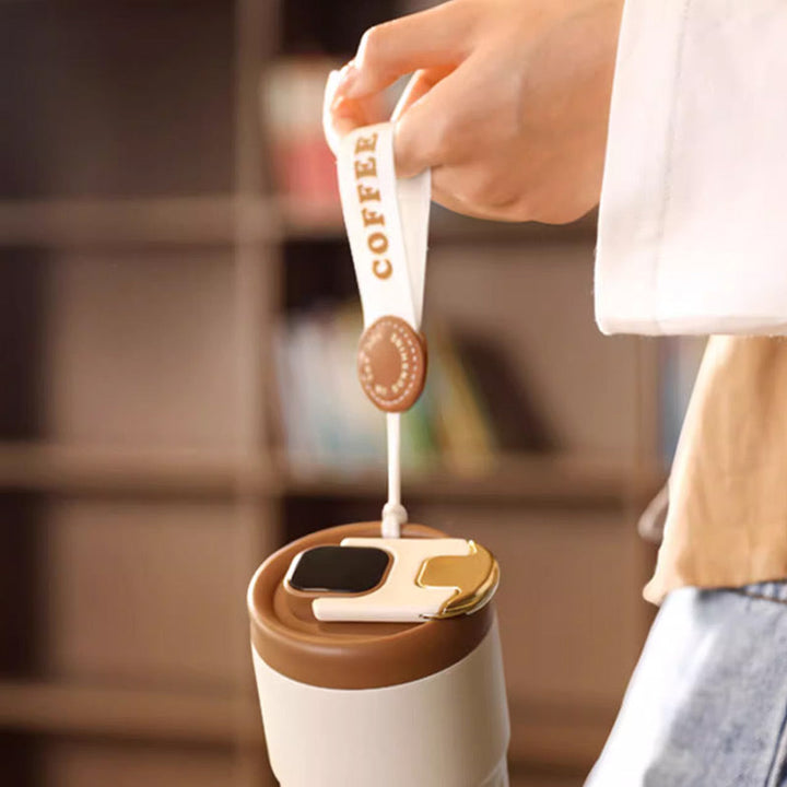 Compact Thermos Mug - ThermoSip-White Brown-Nora Luxe