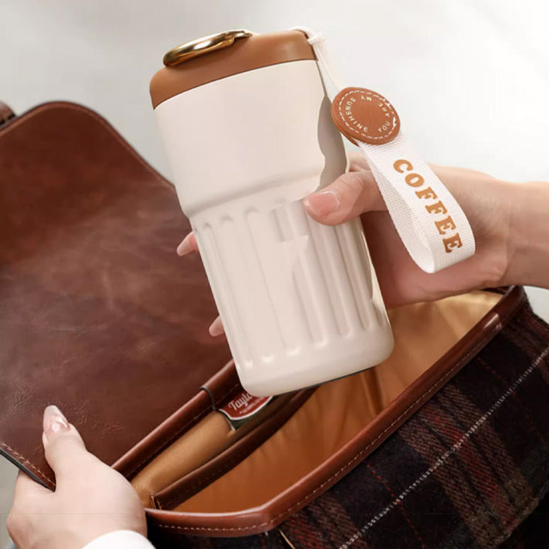 Compact Thermos Mug - ThermoSip-White Brown-Nora Luxe