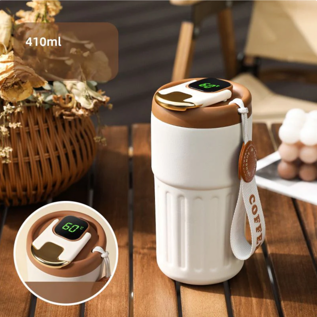 Compact Thermos Mug - ThermoSip-White Brown-Nora Luxe