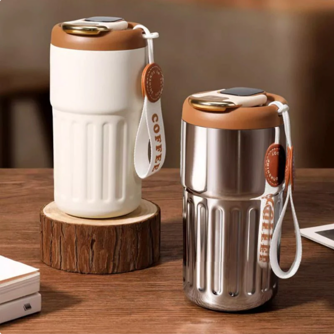 Compact Thermos Mug - ThermoSip-White Brown-Nora Luxe
