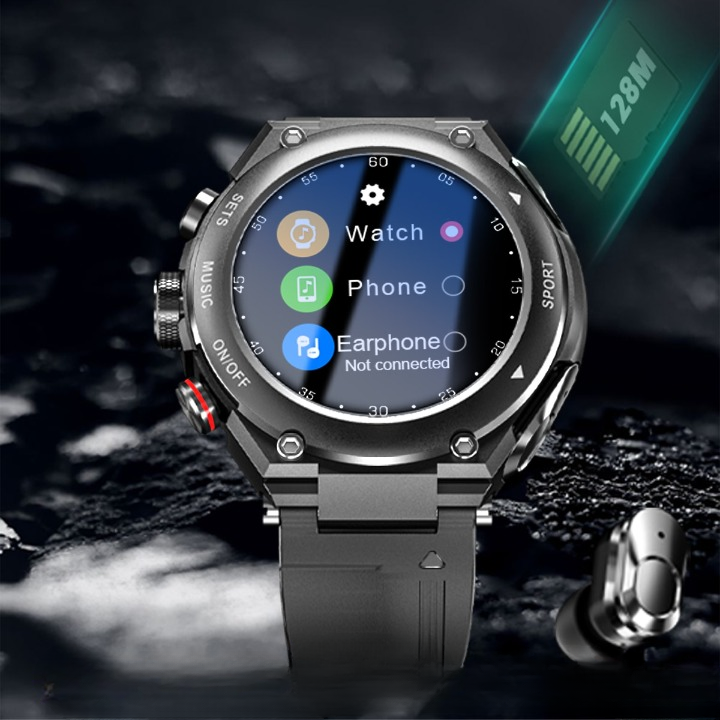 Complete Smartwatch with Integrated Wireless Earbuds - AlphaX-Black-Nora Luxe