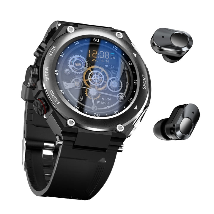 Complete Smartwatch with Integrated Wireless Earbuds - AlphaX-Black-Nora Luxe