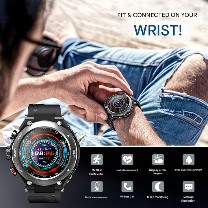 Complete Smartwatch with Integrated Wireless Earbuds - AlphaX-Black-Nora Luxe