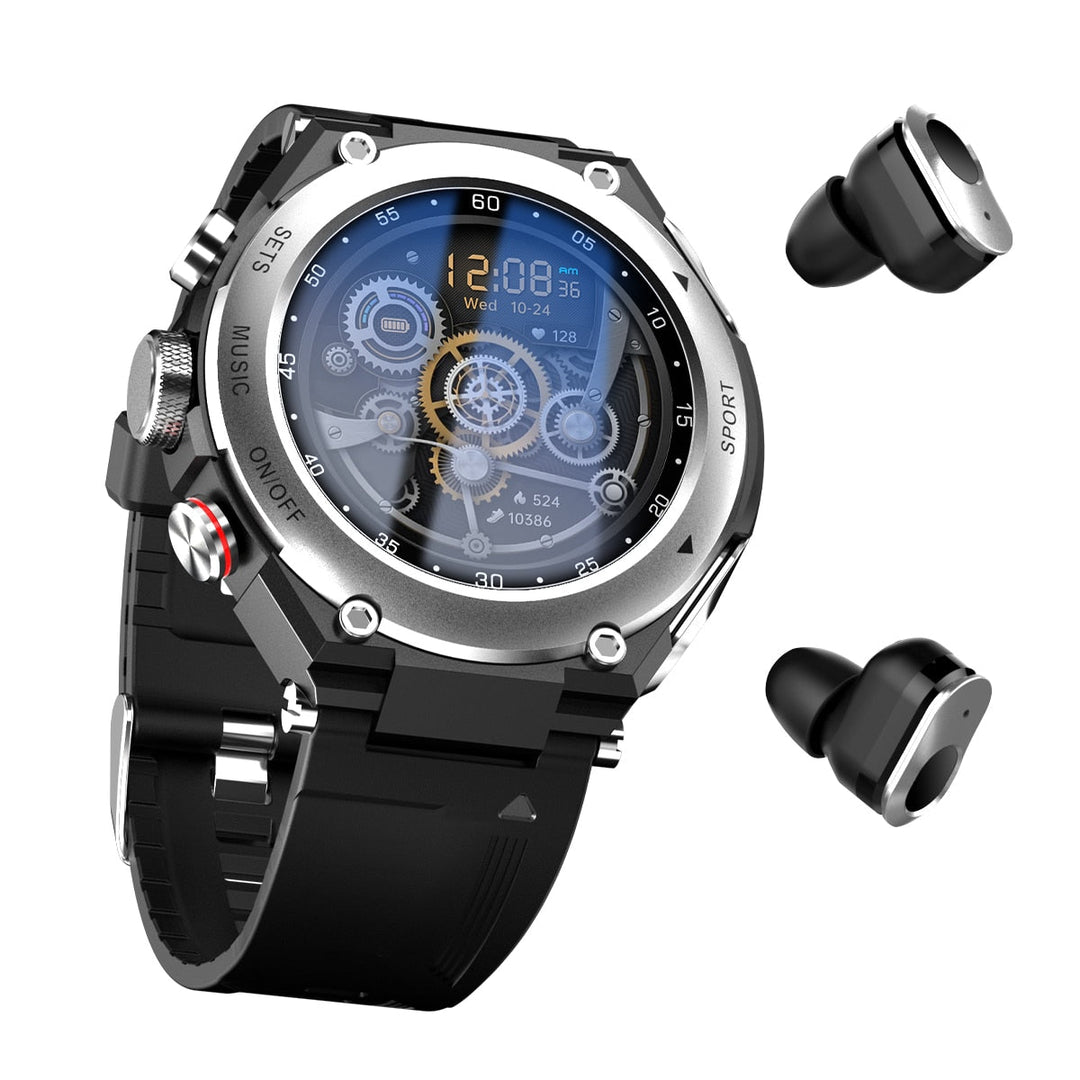 Complete Smartwatch with Integrated Wireless Earbuds - AlphaX-Gray-Nora Luxe