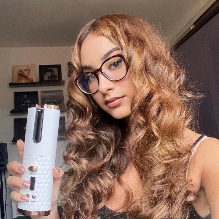 Cordless Curling Iron - CurlMate-White-Nora Luxe