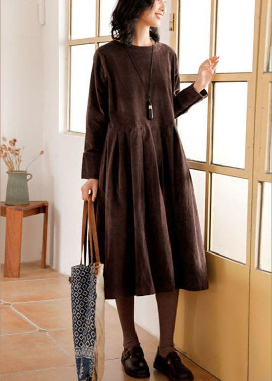 Corduroy Autumn/Winter Dress - Emilia-Brown-S-Nora Luxe