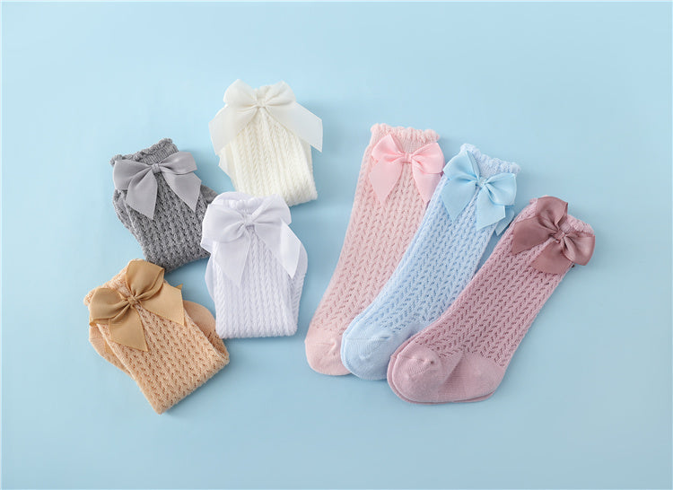 Cotton Baby Socks with Big Bow-White-0-12 Months (S)-Nora Luxe