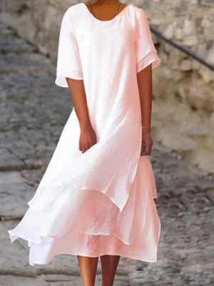 Cotton-linen summer dress – Noémie-Pink-XS-Nora Luxe