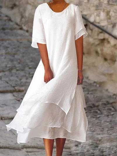 Cotton-linen summer dress – Noémie-White-XS-Nora Luxe