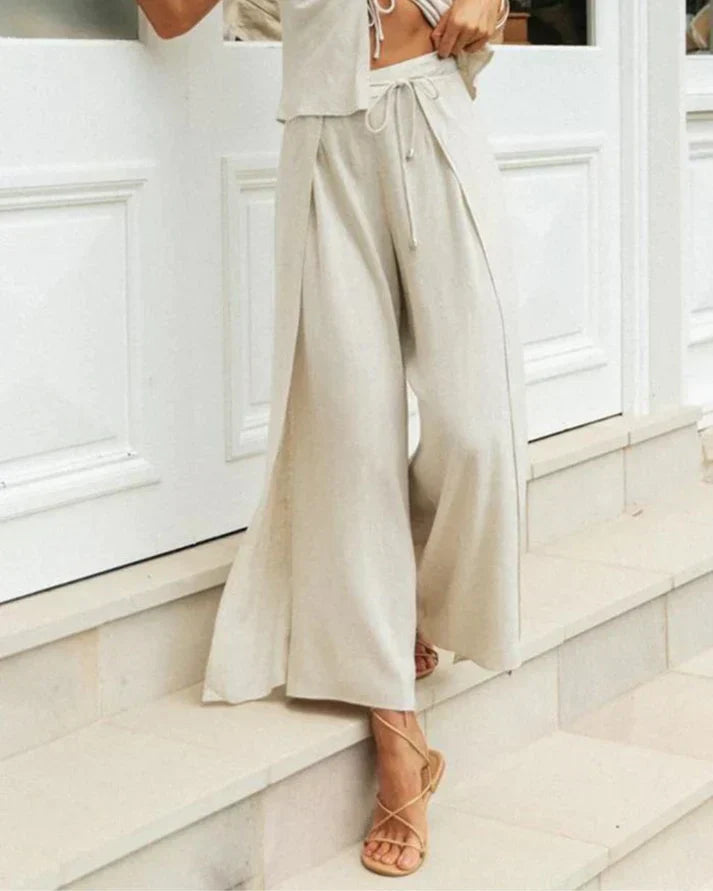 Cotton two-piece women's set with round neck and relaxed trousers – Tilda-S-Nora Luxe
