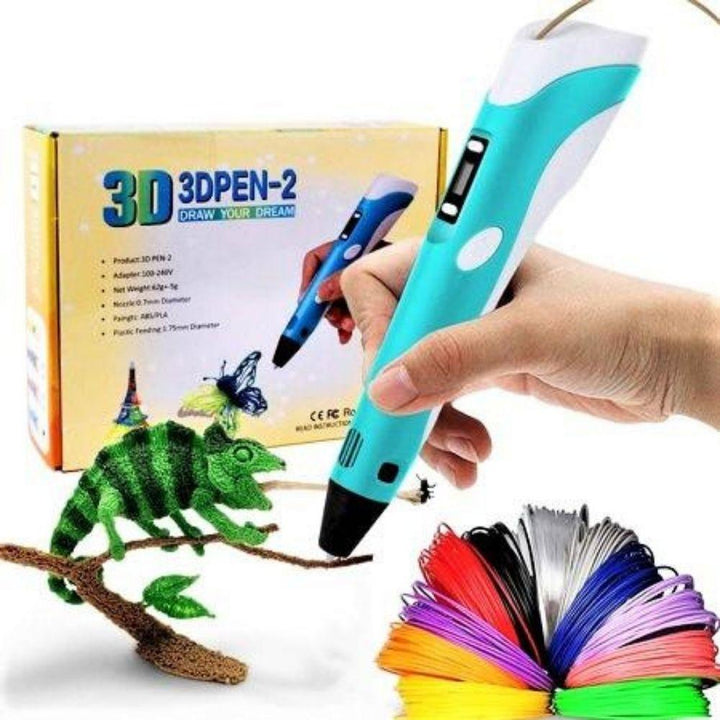 Creative 3D Printing Pen - DoodleForm-Blue + 20 pieces of coloured filament (50M)-The Livary