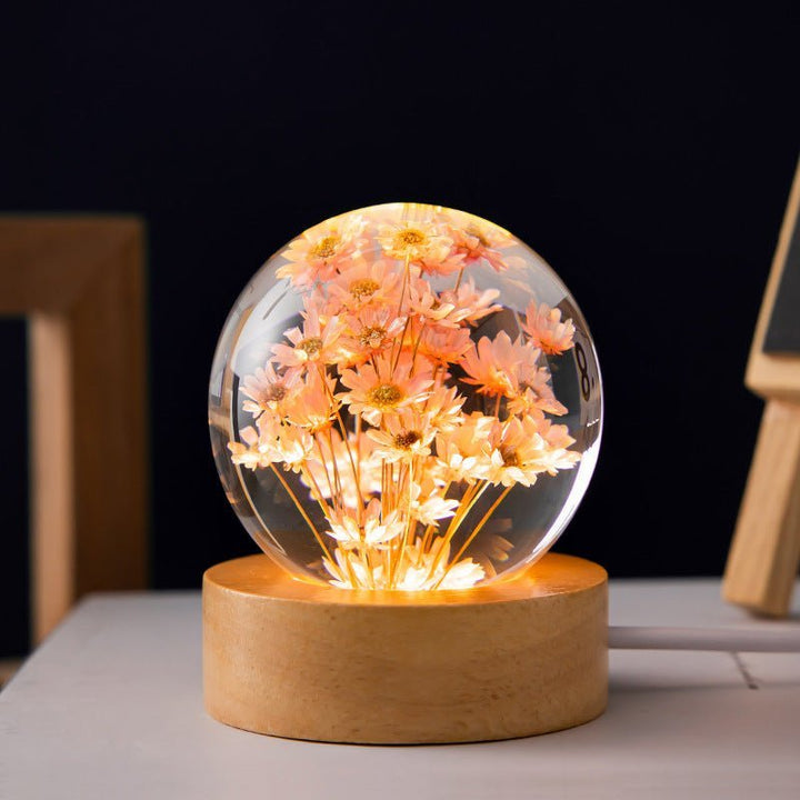 Crystal Ball Lamp with Eternal Flowers – Lumora-Red daisy-The Livary