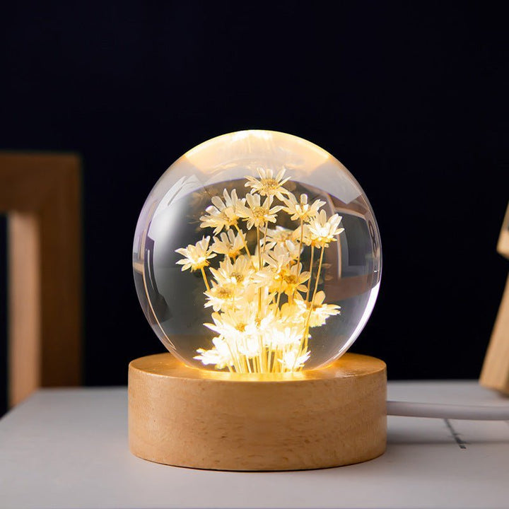 Crystal Ball Lamp with Eternal Flowers – Lumora-Yellow daisy-The Livary