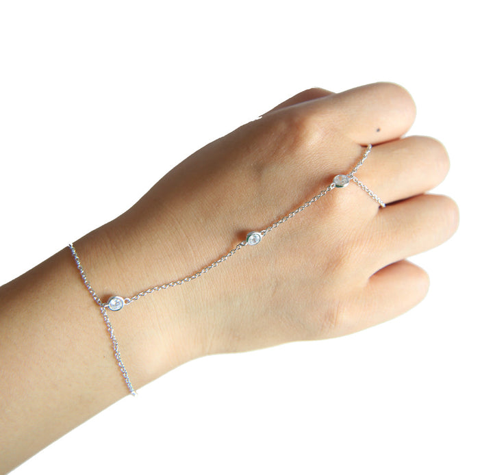 Crystal Chain Bracelet with Finger Ring | Elegant Palm Jewellery-16 mit 5 cm-Gold-Nora Luxe