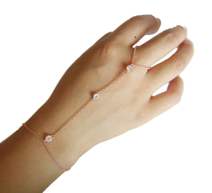 Crystal Chain Bracelet with Finger Ring | Elegant Palm Jewellery-16 mit 5 cm-Gold-Nora Luxe