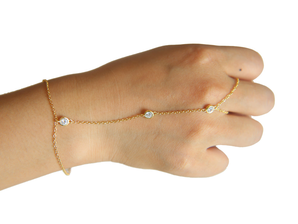 Crystal Chain Bracelet with Finger Ring | Elegant Palm Jewellery-16 mit 5 cm-Gold-Nora Luxe