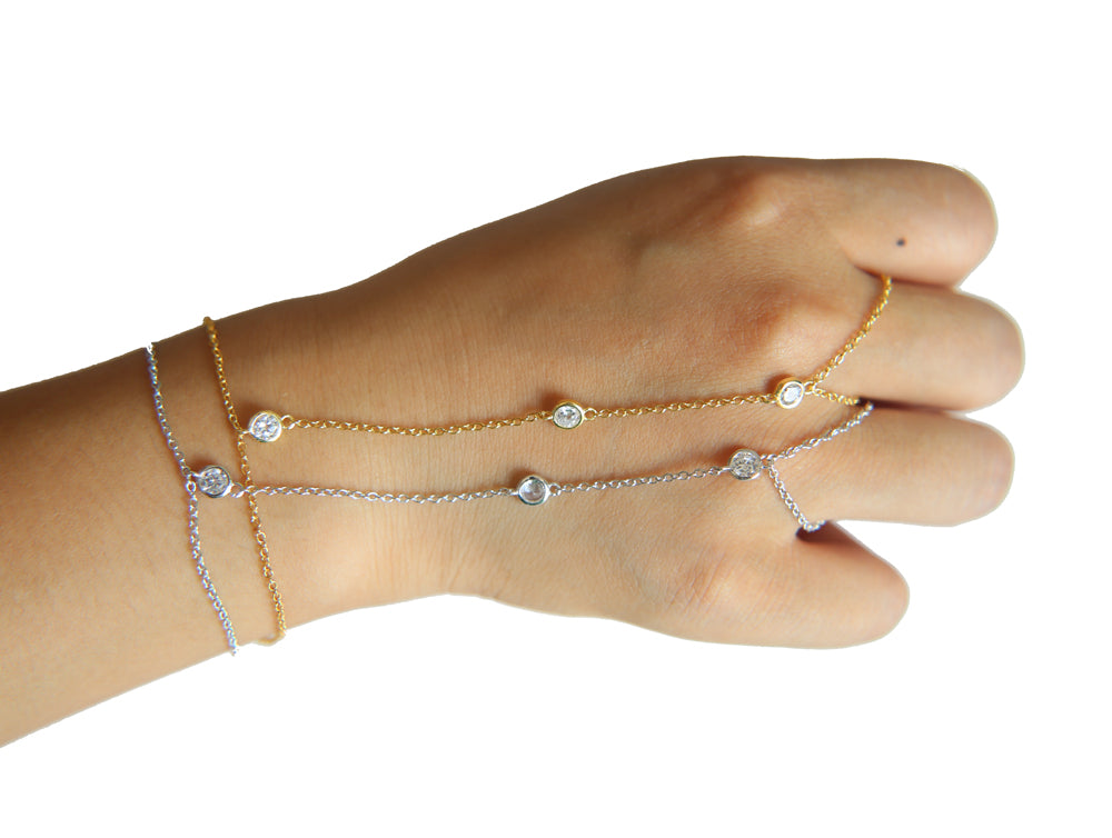 Crystal Chain Bracelet with Finger Ring | Elegant Palm Jewellery-16 mit 5 cm-Gold-Nora Luxe