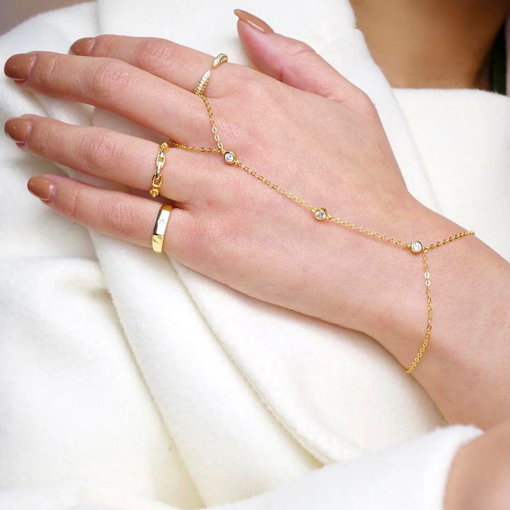 Crystal Chain Bracelet with Finger Ring | Elegant Palm Jewellery-16 mit 5 cm-Gold-Nora Luxe