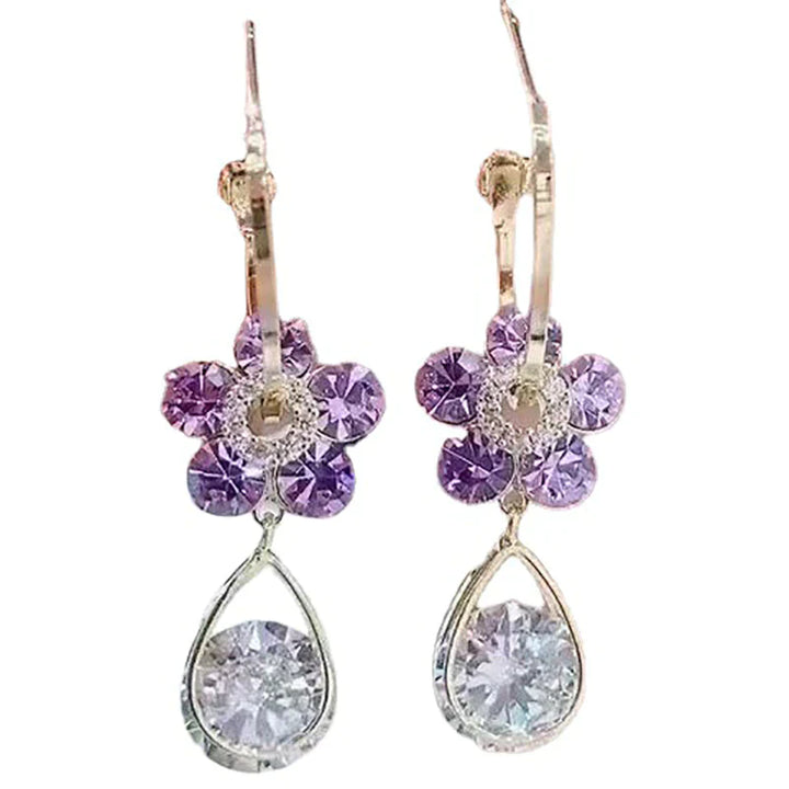 Crystal Flower Earrings-Blue-Nora Luxe