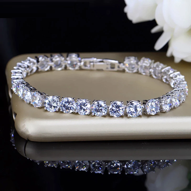 Crystal Heart Tennis Bracelet | Sparkling Accessory-Silver White-Nora Luxe